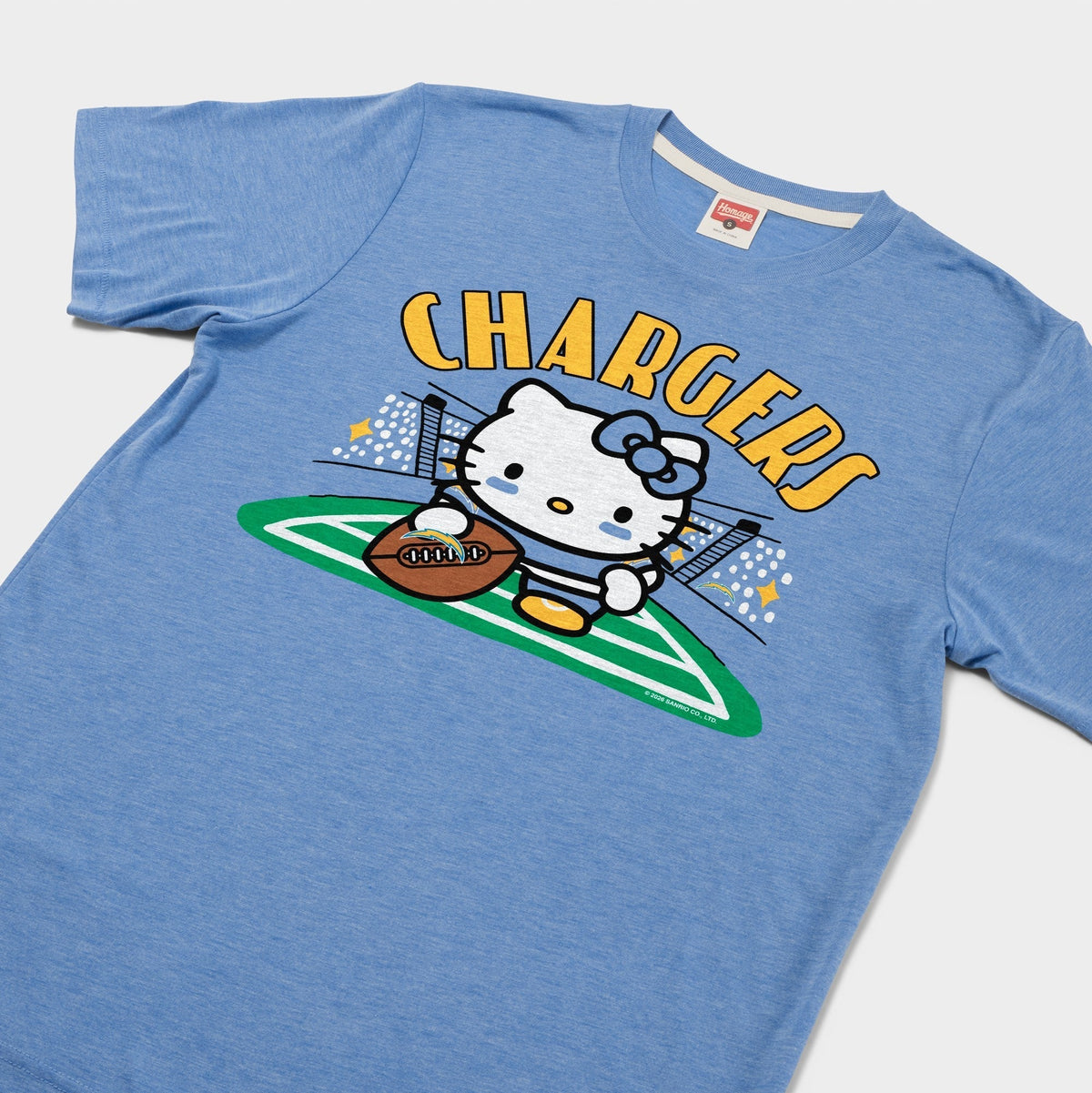 Hello Kitty x Los Angeles Chargers Snap Tee (Adult- Unisex) Apparel HOMAGE