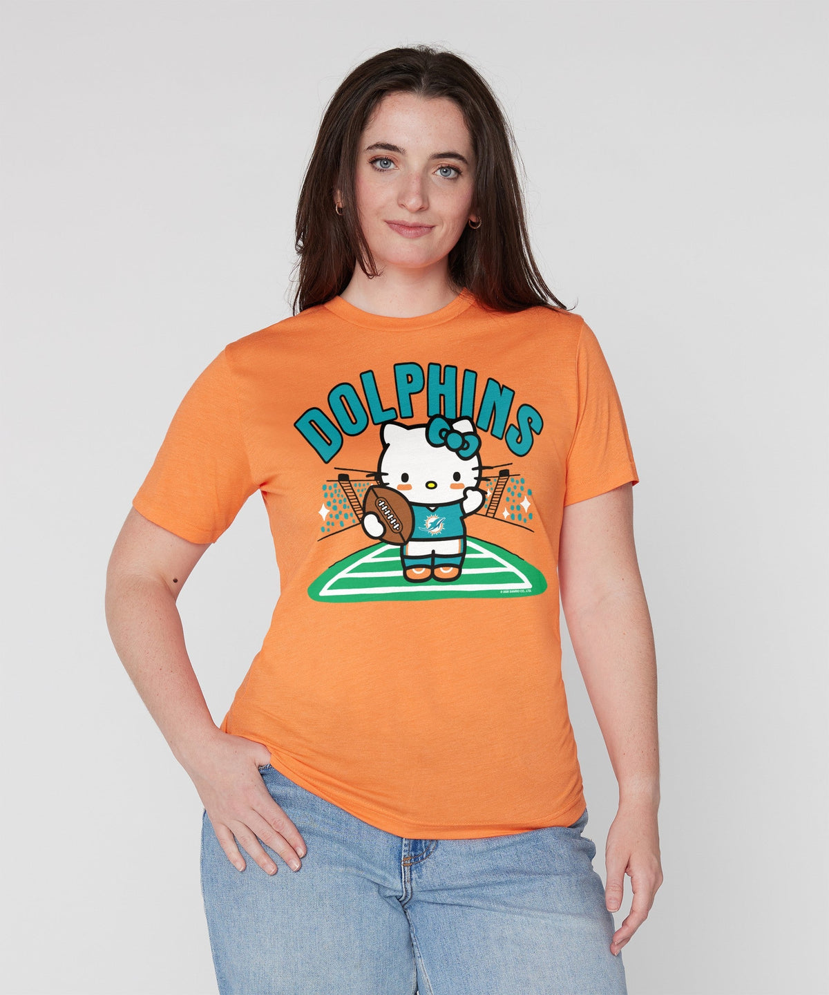 Hello Kitty x Miami Dolphins Football Tee (Adult- Unisex) Apparel HOMAGE