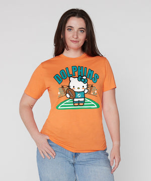 Hello Kitty x Miami Dolphins Football Tee (Adult- Unisex) Apparel HOMAGE