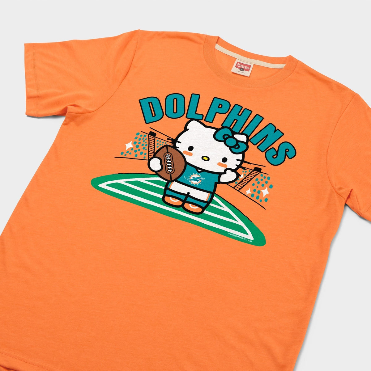 Hello Kitty x Miami Dolphins Football Tee (Adult- Unisex) Apparel HOMAGE