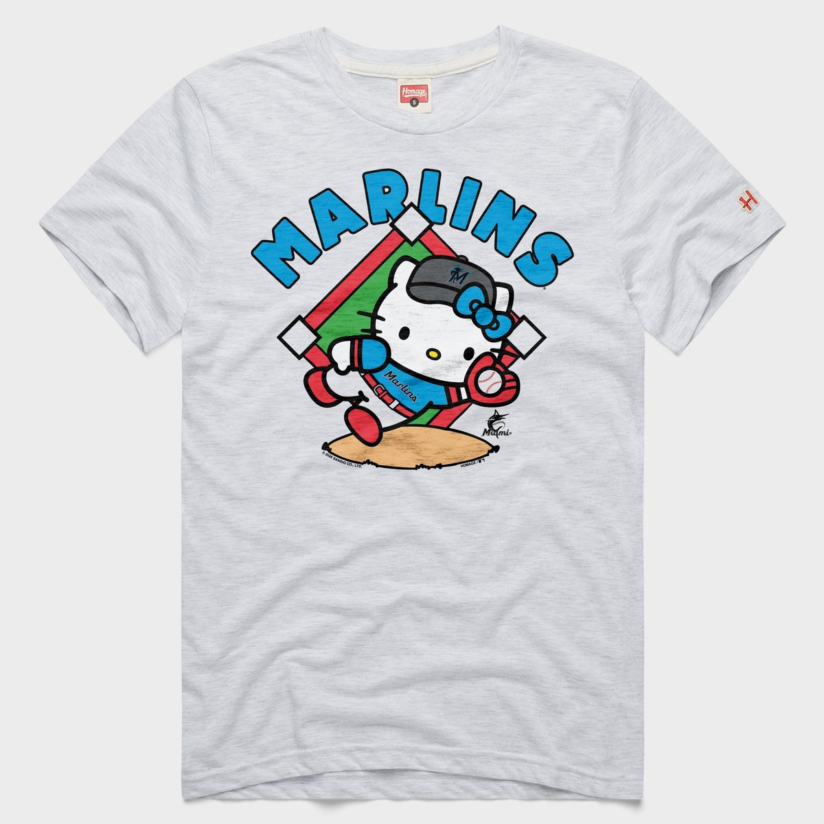 Hello Kitty x Miami Marlins Catch Tee (Adult- Unisex) Apparel HOMAGE Ash XS
