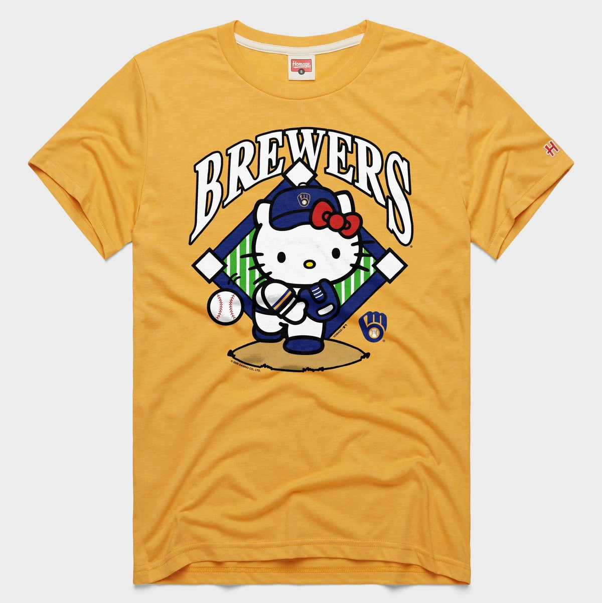Hello Kitty x Milwaukee Brewers Pitch Tee (Adult- Unisex) Apparel HOMAGE Gold XS