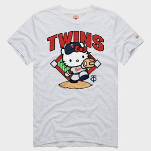 Hello Kitty x Minnesota Twins Throw Tee (Adult- Unisex) Apparel HOMAGE Ash XS
