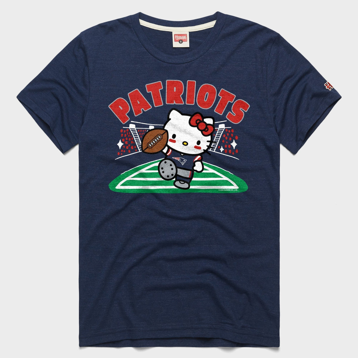 Hello Kitty x New England Patriots Touchdown Tee (Adult- Unisex) Apparel HOMAGE Navy XS