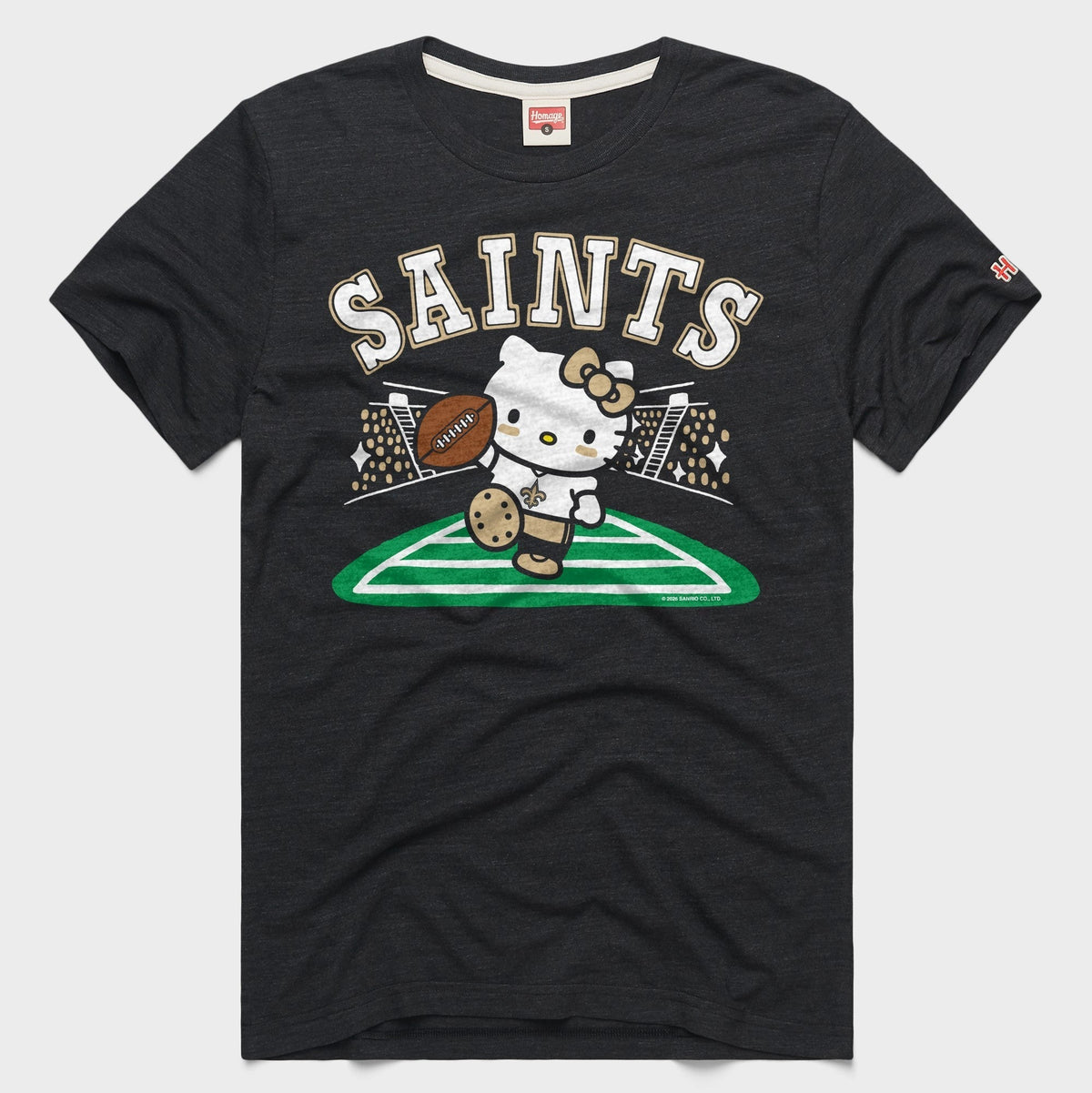 Hello Kitty x New Orleans Saints Touchdown Tee (Adult- Unisex) Apparel HOMAGE Charcoal XS