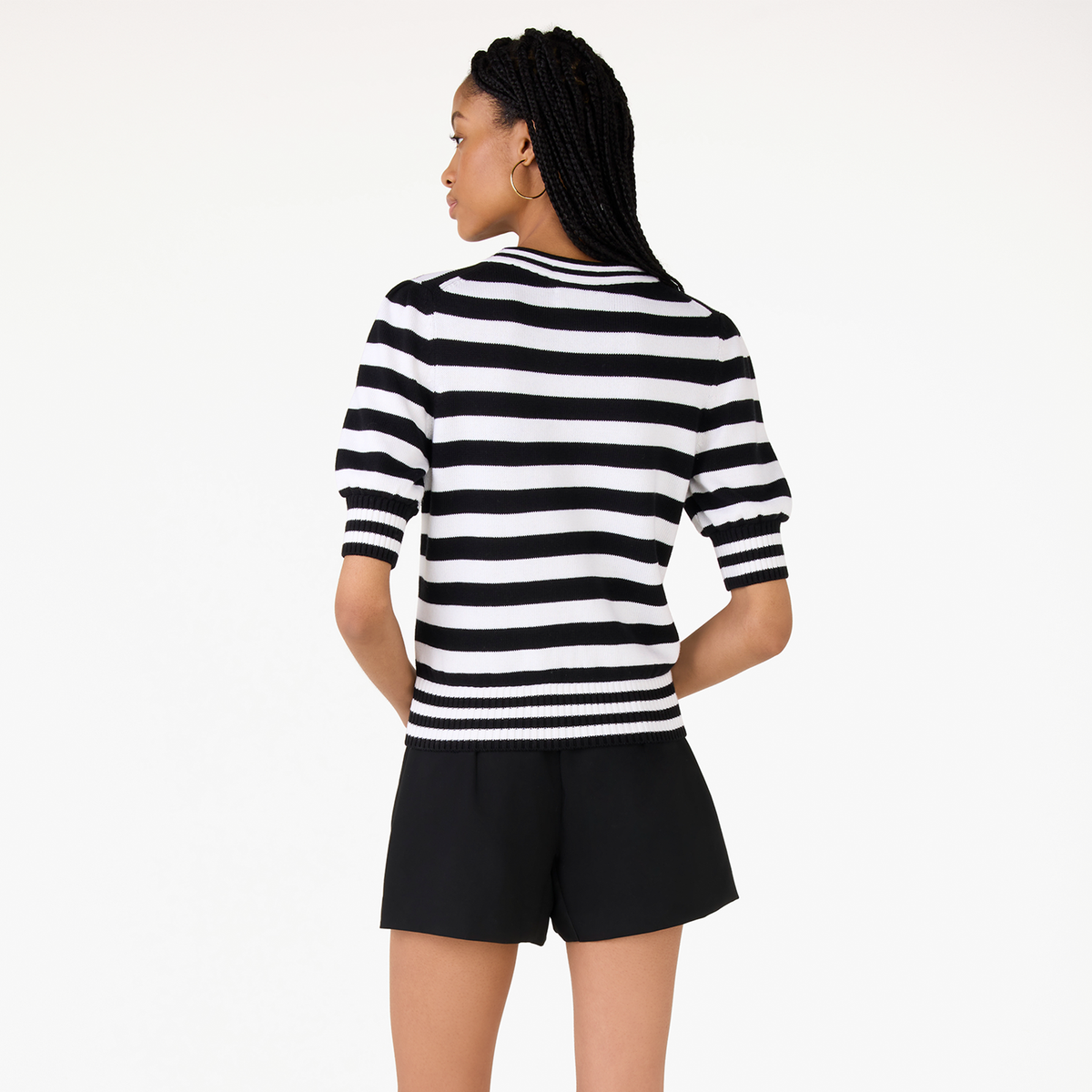 Hello Kitty x Kate Spade New York Striped Puff Sleeve Intarsia Sweater Hello Kitty x Kate Spade New York Striped Puff Sleeve Intarsia Sweater