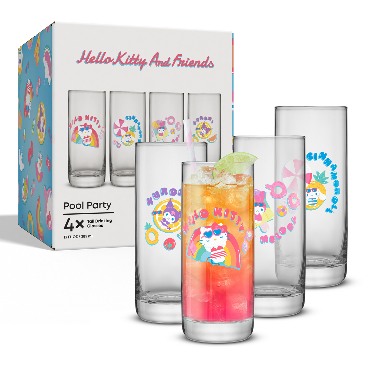 Hello Kitty and Friends Pool Party Tall Drinking Glasses Home Goods JoyJolt