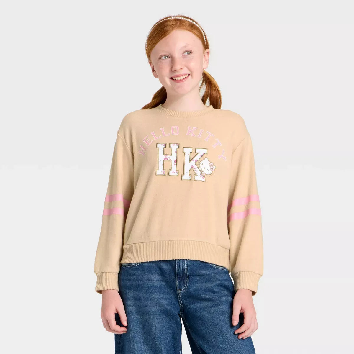 Hello Kitty Girls Floral Patch Fleece Sweater Apparel Mad Engine Global LLC