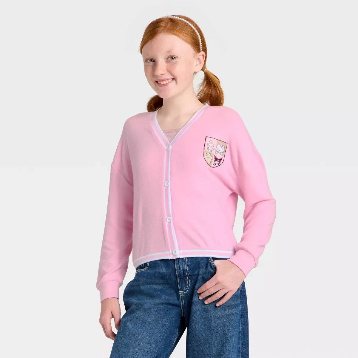 Hello Kitty and Friends Girls Chenille Patch Fleece Cardigan Apparel Mad Engine Global LLC