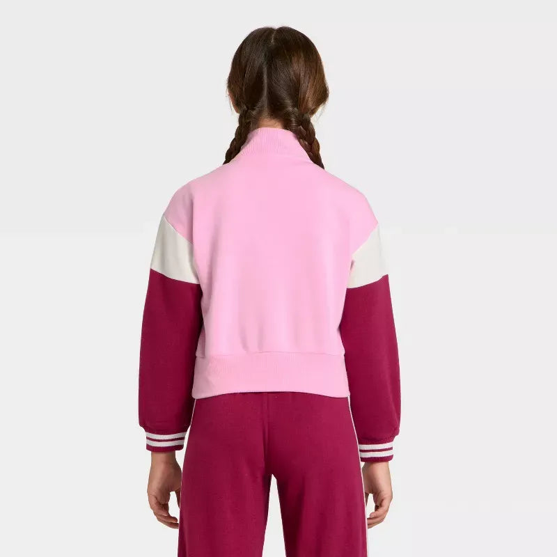 Hello Kitty Girls Quarter-Zip Fleece Varsity Sweatshirt Apparel Mad Engine Global LLC