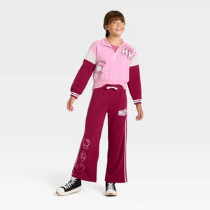 Hello Kitty Girls Quarter-Zip Fleece Varsity Sweatshirt Apparel Mad Engine Global LLC