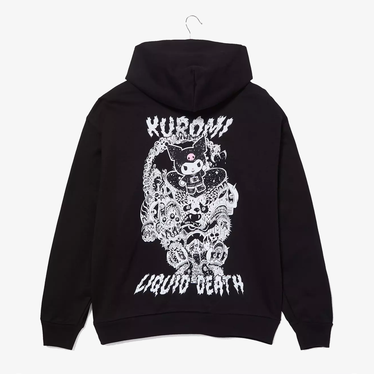Kuromi x Liquid Death Tonal Logo Hoodie (Deep Black) Apparel Culture Studio