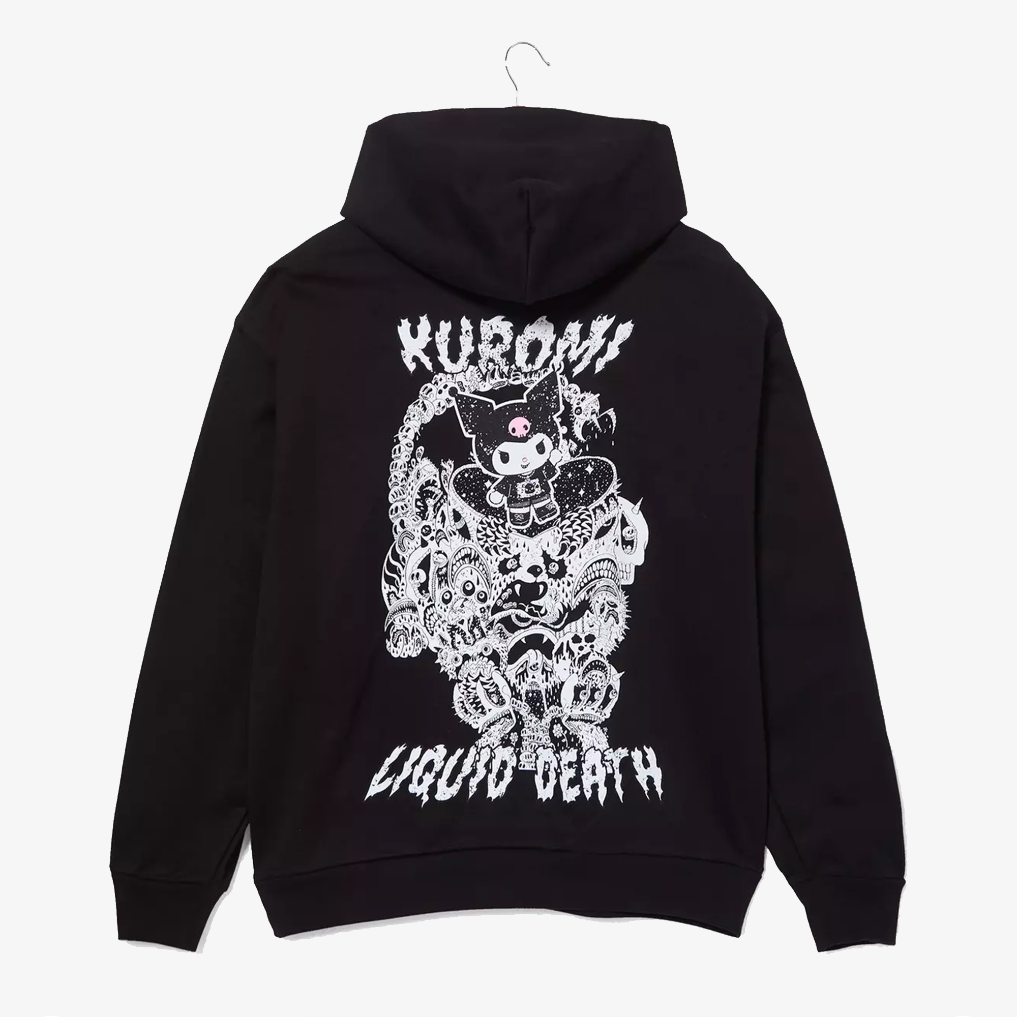 Kuromi x Liquid Death Tonal Logo Hoodie (Deep Black) Apparel Culture Studio