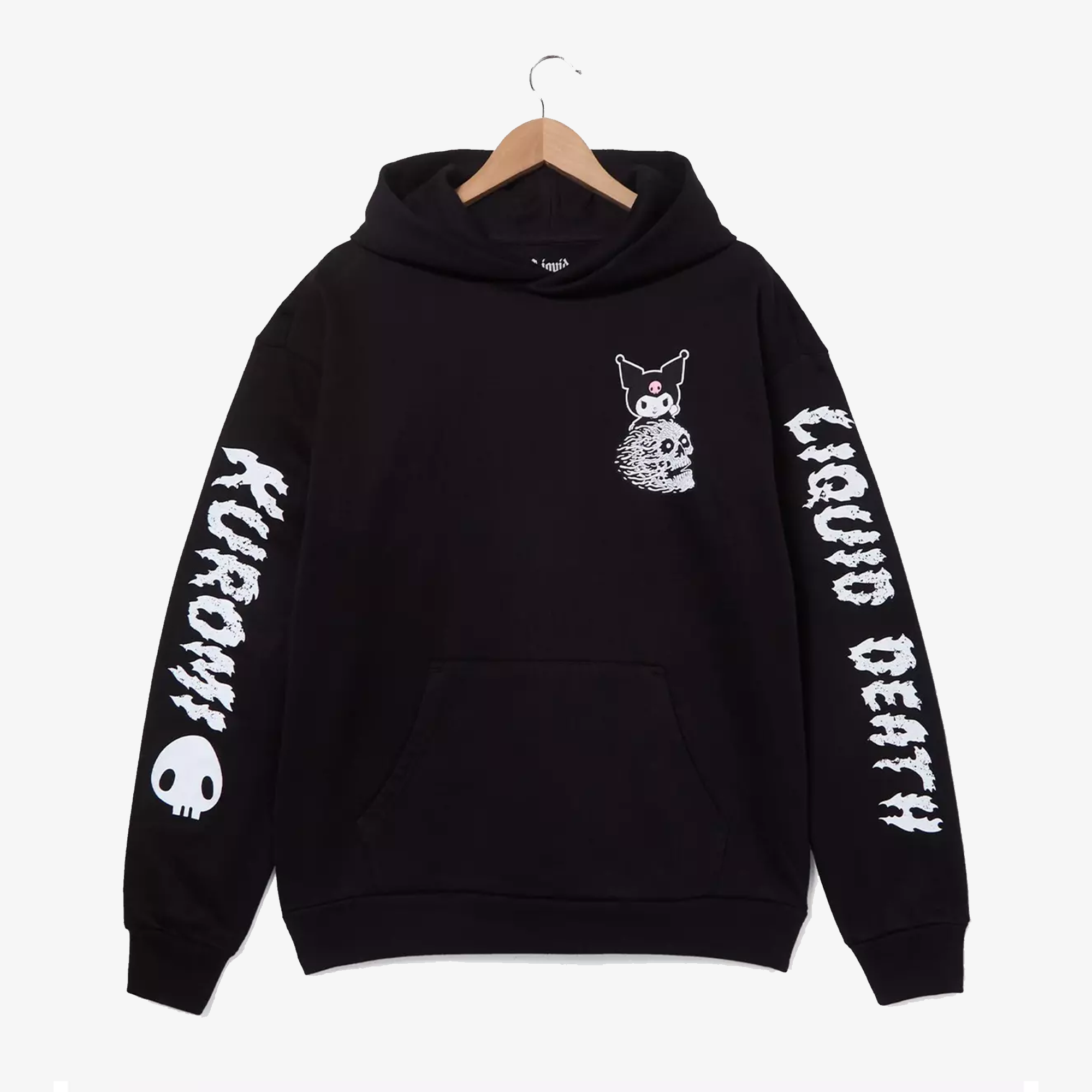 Kuromi x Liquid Death Tonal Logo Hoodie (Deep Black) Apparel Culture Studio