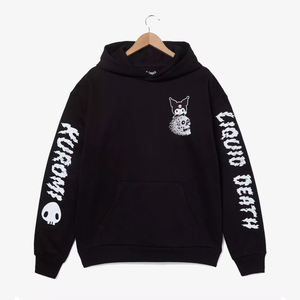 Kuromi x Liquid Death Tonal Logo Hoodie (Deep Black) Apparel Culture Studio