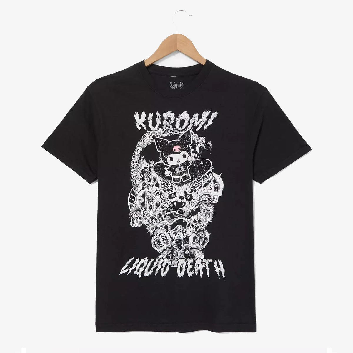 Kuromi x Liquid Death Tonal Portrait T-Shirt (Black) Apparel Culture Studio