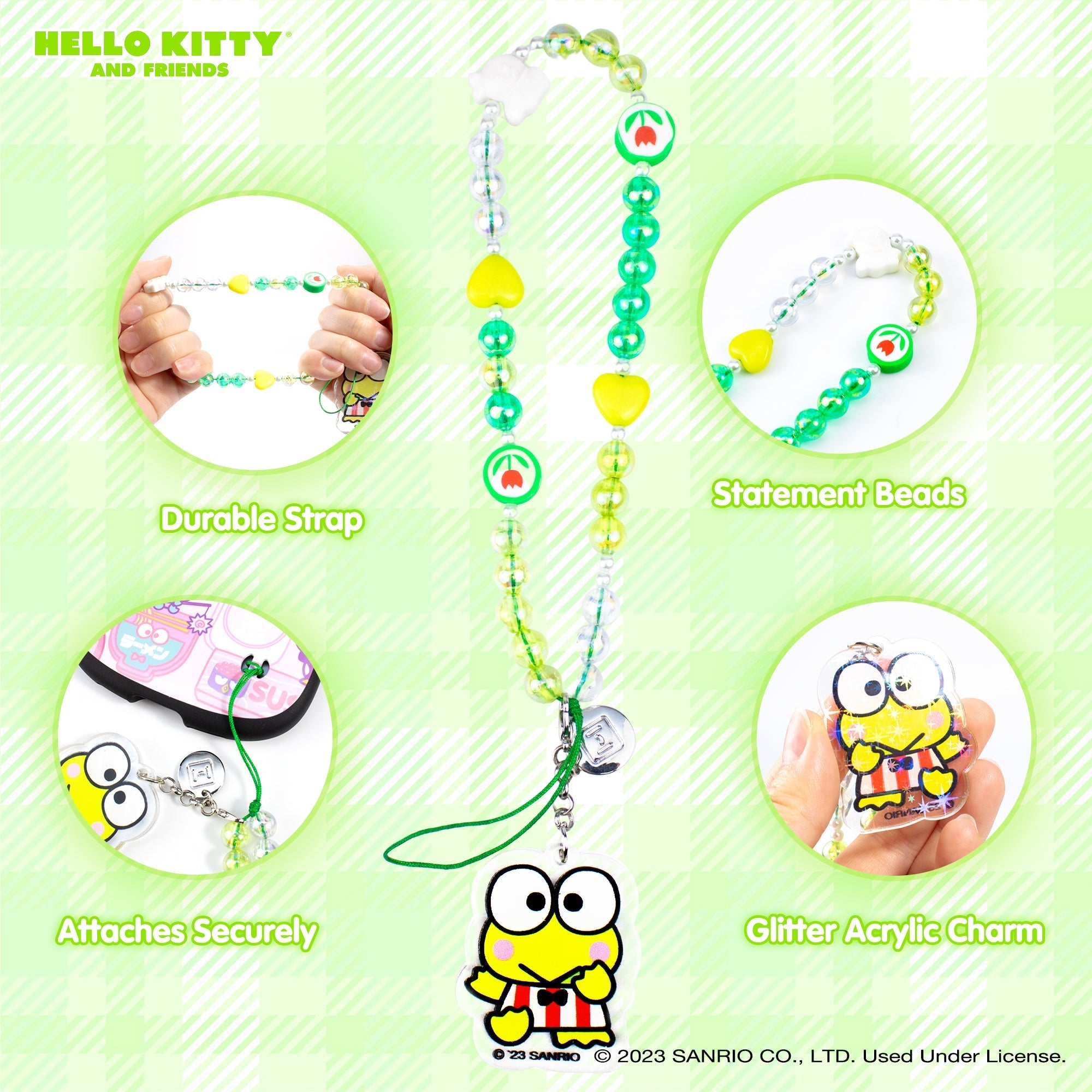 Keroppi Beaded Charm Mobile Phone Wrist Strap Accessory Hamee.com - Hamee US   