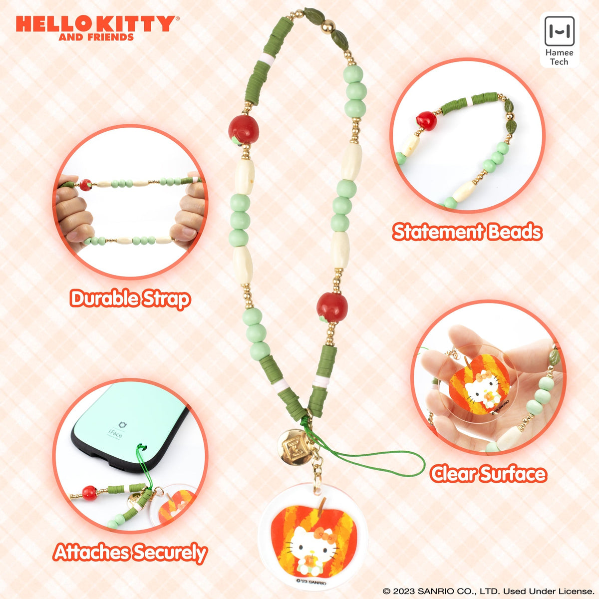 Hello Kitty Apple Beaded Charm Mobile Phone Wrist Strap