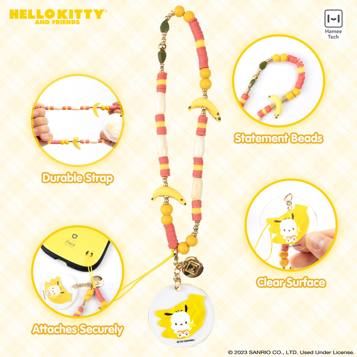 Pochacco Banana Beaded Charm Mobile Phone Wrist Strap Accessory Hamee.com - Hamee US