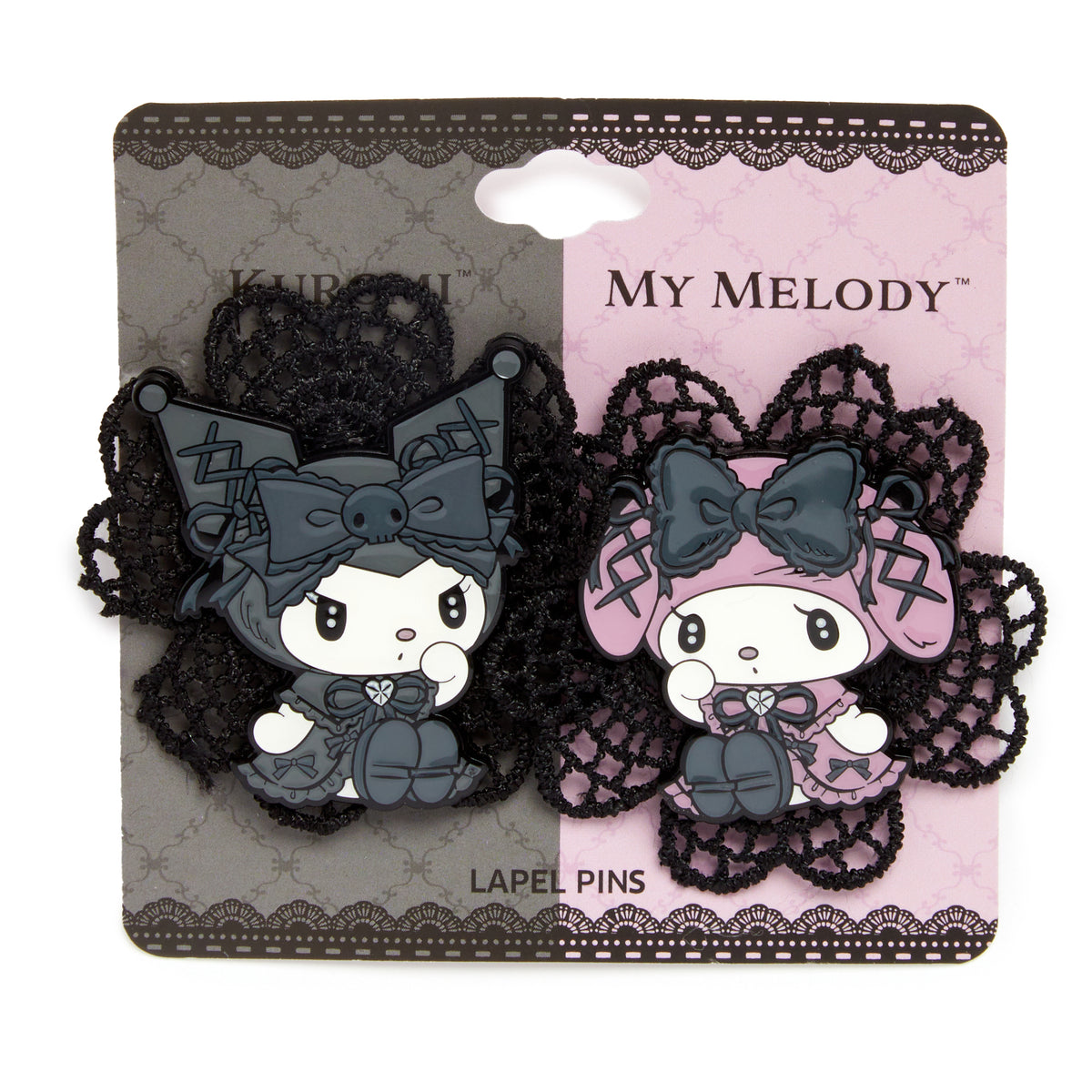 Kuromi &amp; My Melody Lolita MeloKuro Lace Pin Set Accessory BIOWORLD   