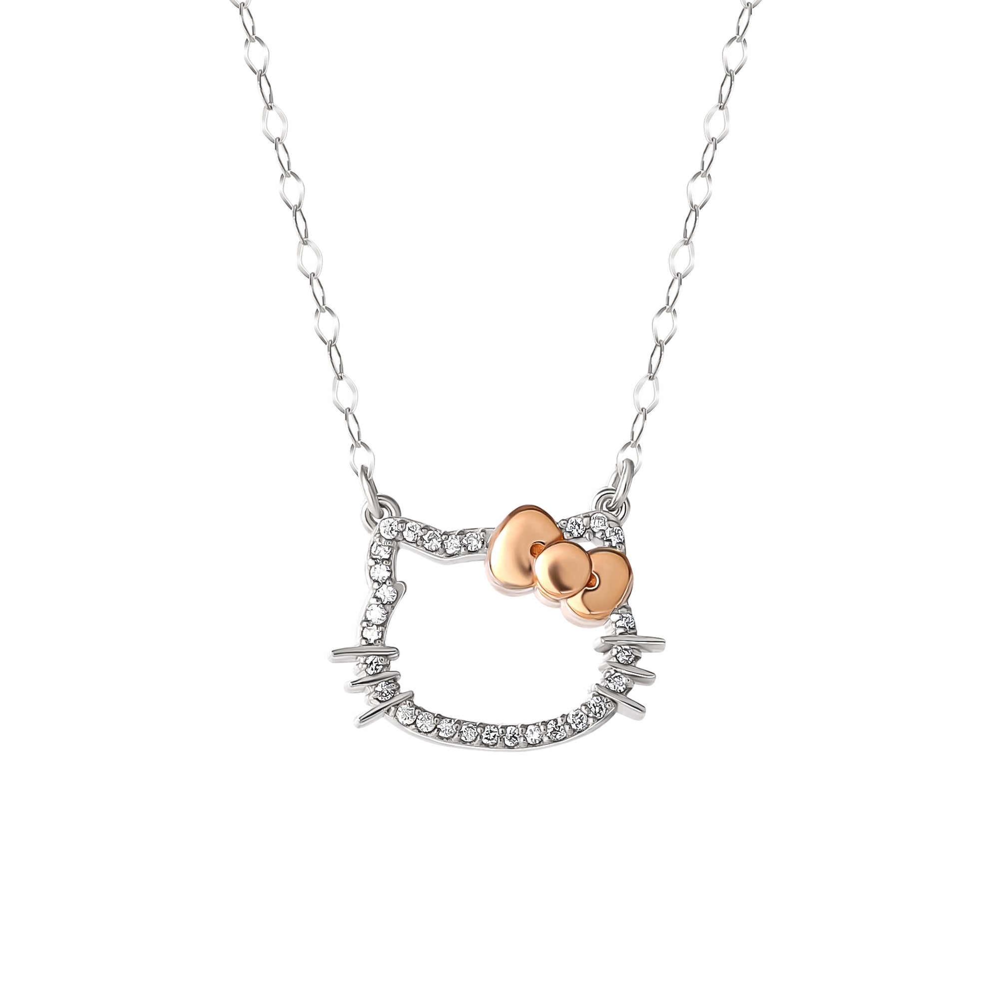 Hello Kitty 14K White Gold Diamond Necklace