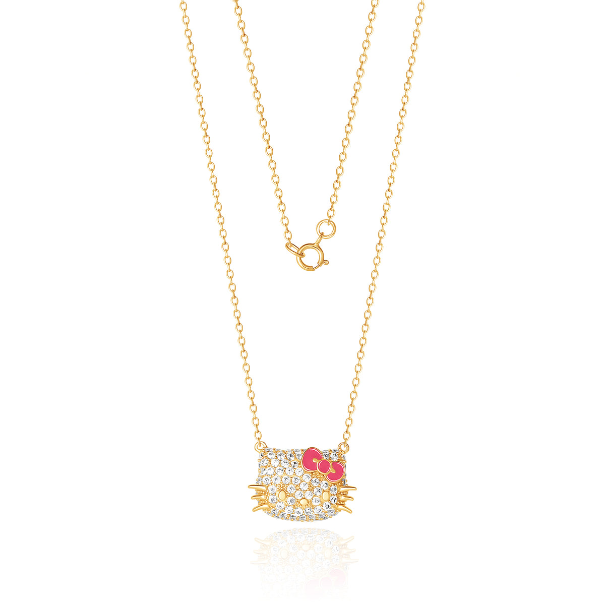 Hello Kitty 18” Gold Plated Face Pave 3D Necklace Jewelry JACMEL JEWELRY INC