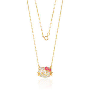 Hello Kitty 18” Gold Plated Face Pave 3D Necklace Jewelry JACMEL JEWELRY INC