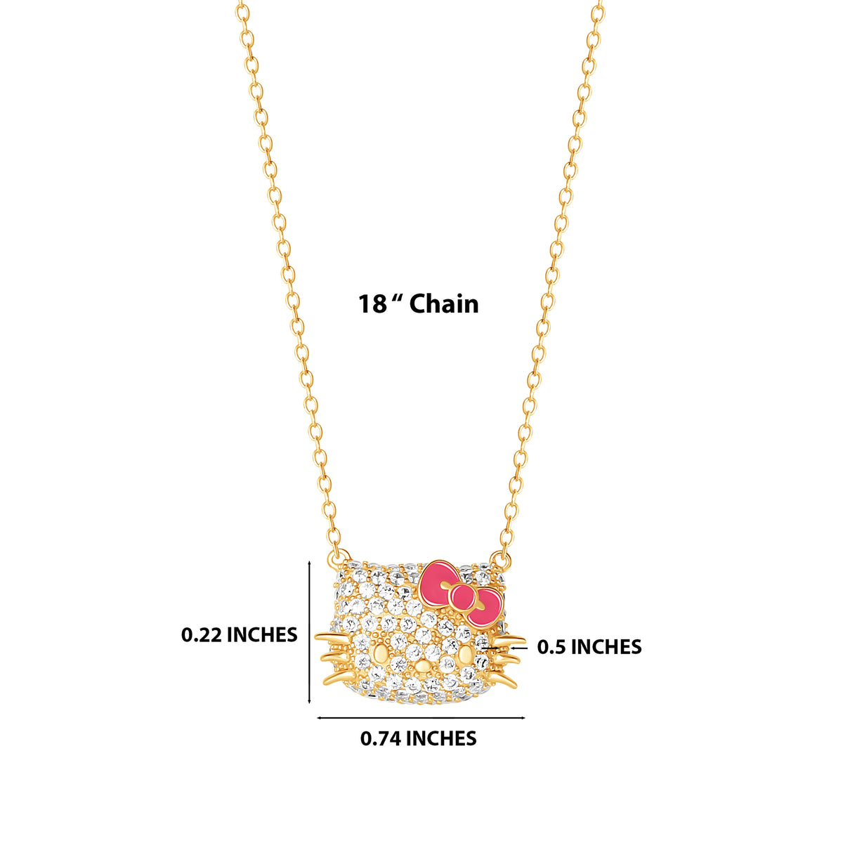 Hello Kitty 18” Gold Plated Face Pave 3D Necklace Jewelry JACMEL JEWELRY INC