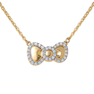 Hello Kitty 18" Two-Tone Gold Plated Bow Necklace (White Sapphire) Jewelry JACMEL JEWELRY INC