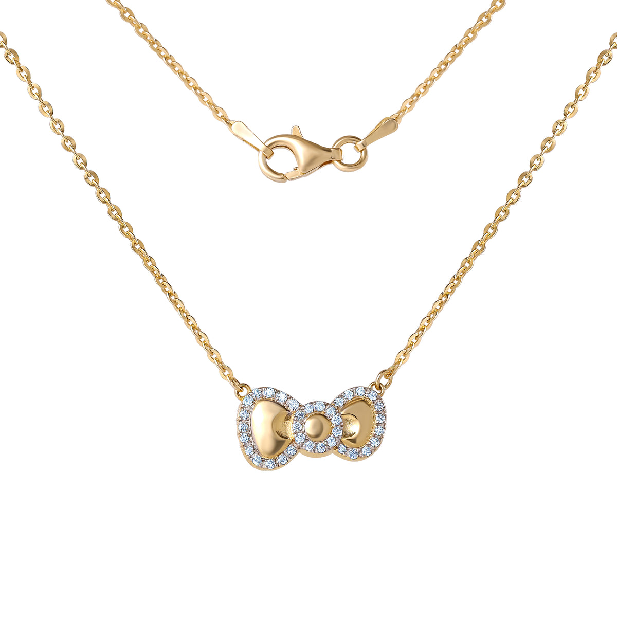 Hello Kitty 18" Two-Tone Gold Plated Bow Necklace (White Sapphire) Jewelry JACMEL JEWELRY INC