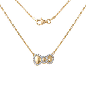 Hello Kitty 18" Two-Tone Gold Plated Bow Necklace (White Sapphire) Jewelry JACMEL JEWELRY INC