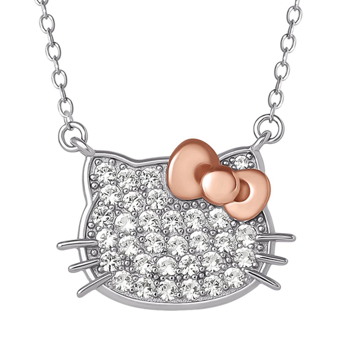 Hello Kitty 18" Two-Tone Gold Plated Pavé Necklace (White Sapphire) Jewelry JACMEL JEWELRY INC