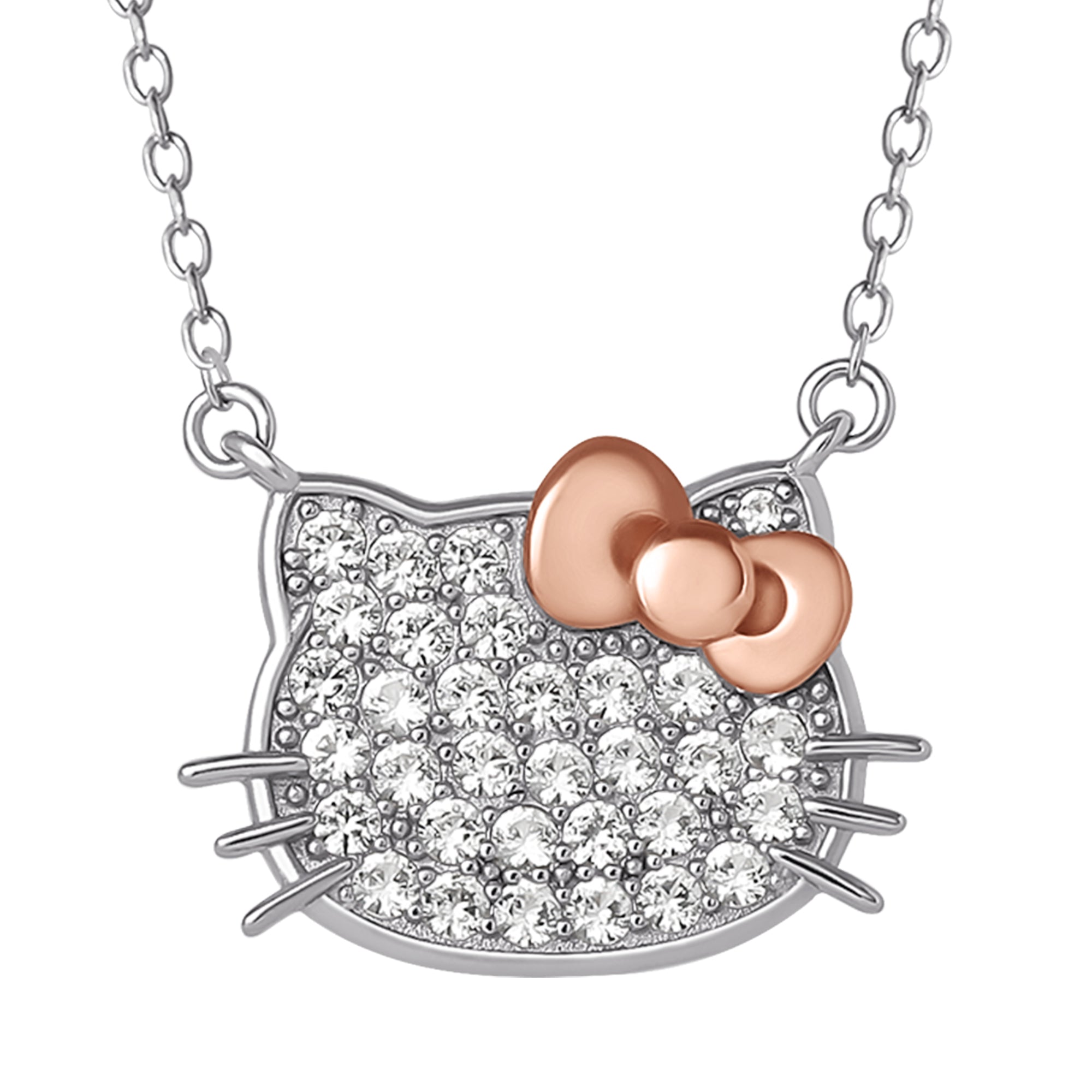 Hello Kitty 18" Two-Tone Gold Plated Pavé Necklace (White Sapphire) Jewelry JACMEL JEWELRY INC