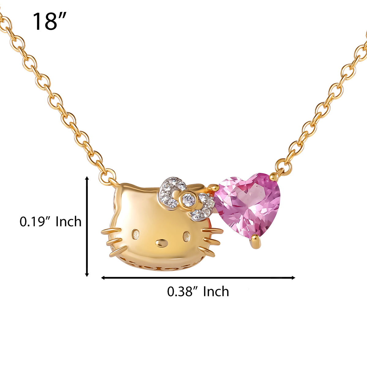 Hello Kitty 18" Two-Tone Gold Plated Face & Heart Necklace (Pink & White Sapphire) Jewelry JACMEL JEWELRY INC