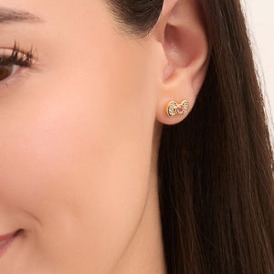 Hello Kitty Two-Tone Gold Plated Bow Stud Earrings (Pink & White Sapphire) Jewelry JACMEL JEWELRY INC