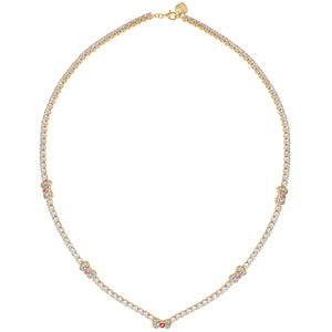 Hello Kitty Two-Tone Gold Plated Bow Tennis Necklace (Pink & White Sapphire) Jewelry JACMEL JEWELRY INC