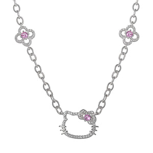 Hello Kitty 18" Quatrefoil Sterling Silver Drop Necklace (Pink & White Sapphire) Jewelry JACMEL JEWELRY INC