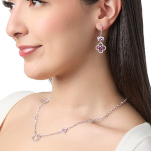 Hello Kitty 18" Quatrefoil Sterling Silver Drop Necklace (Pink & White Sapphire)