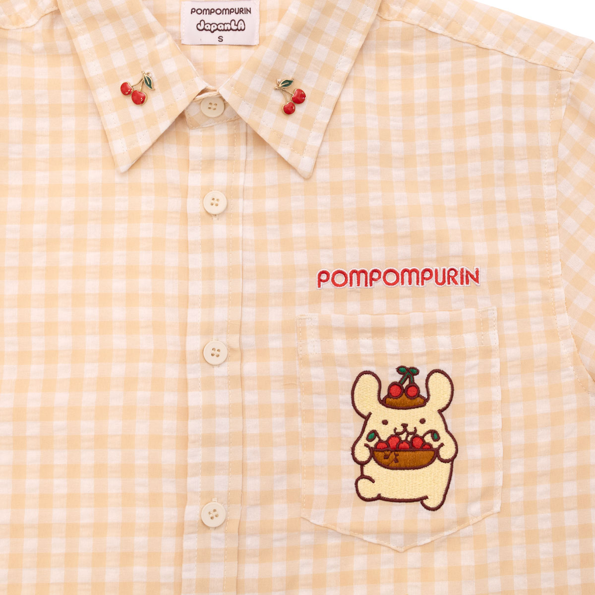Pompompurin x JapanLA Cherries Gingham Shirt Apparel JapanLA