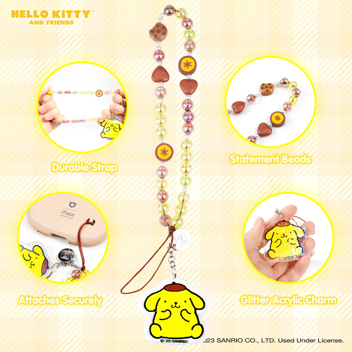 Pompompurin Beaded Charm Mobile Phone Wrist Strap Accessory Hamee.com - Hamee US