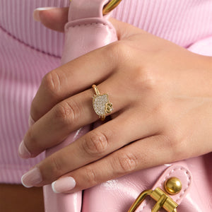 Hello Kitty 14K Yellow Gold Pavé Diamond Ring (Size 7 Only) Jewelry JACMEL JEWELRY INC