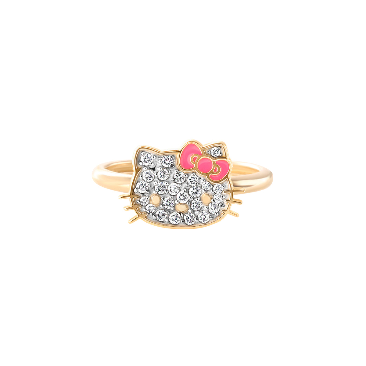Hello Kitty 14K Yellow Gold Pavé Diamond Ring With Enamel Bow (Size 7 Only) Jewelry JACMEL JEWELRY INC   