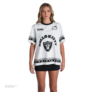 Hello Kitty x The Wild Collective Las Vegas Raiders Drop Shoulder Boyfriend Tee Apparel The Wild Collective