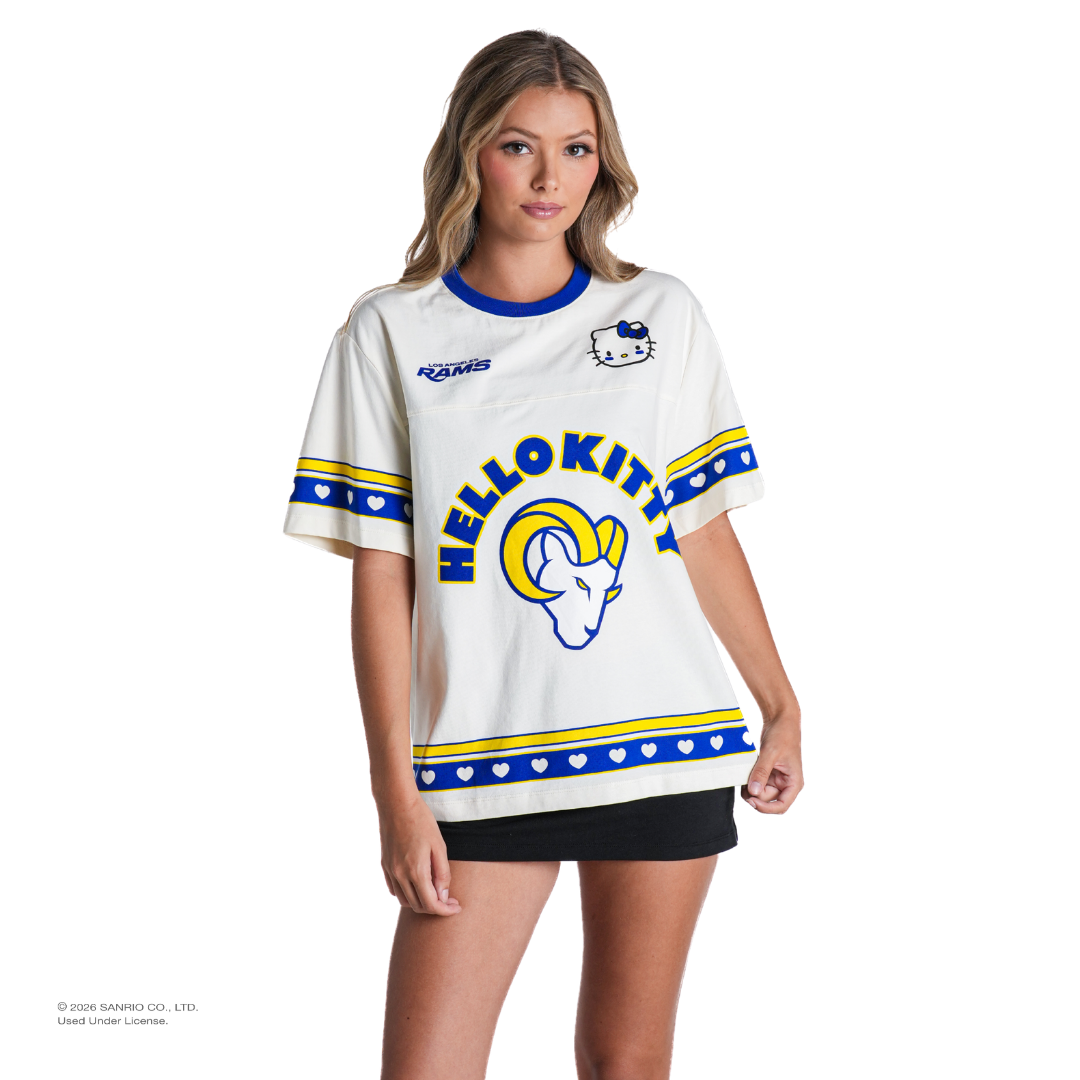 Hello Kitty x The Wild Collective Los Angeles Rams Drop Shoulder Boyfriend Tee Apparel The Wild Collective