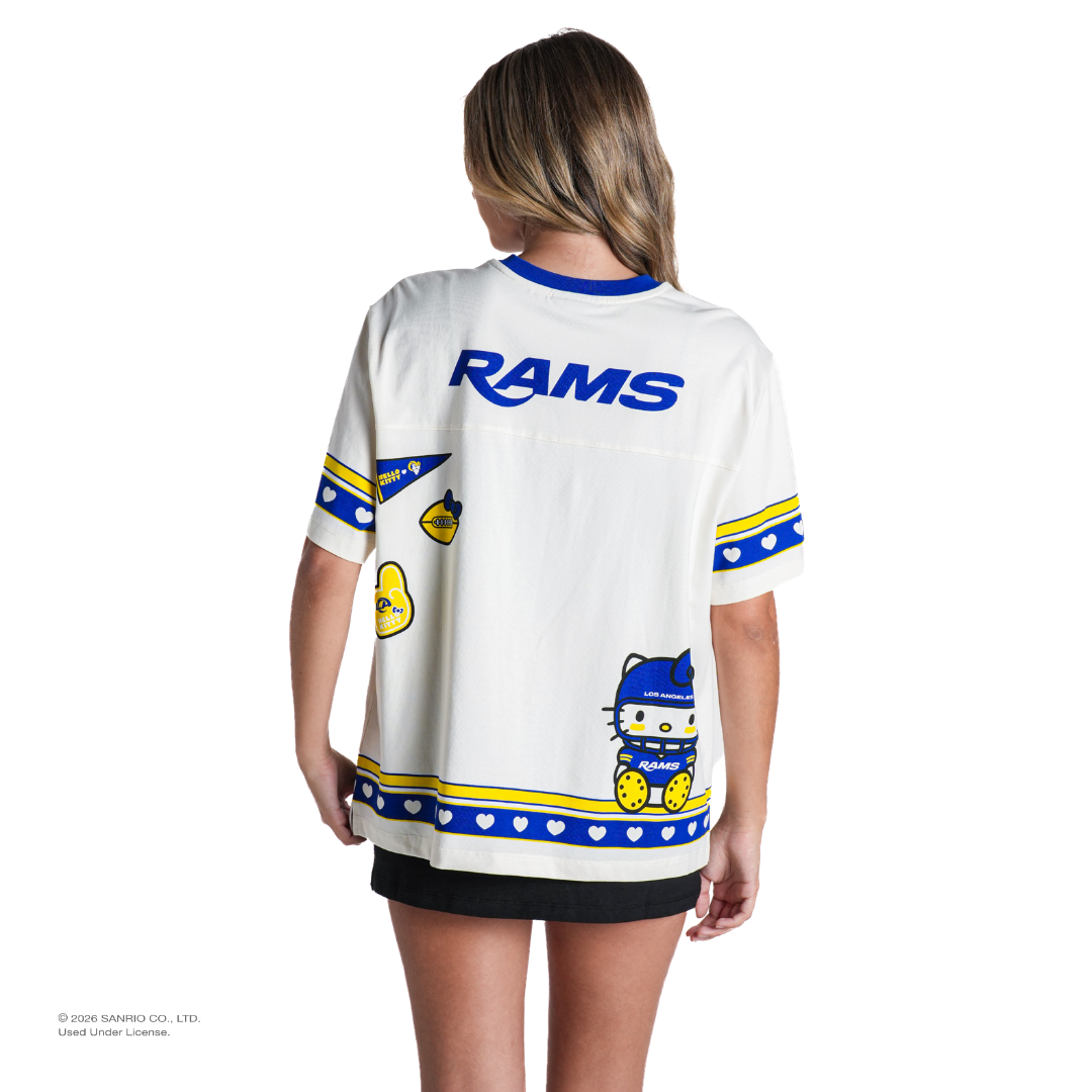 Hello Kitty x The Wild Collective Los Angeles Rams Drop Shoulder Boyfriend Tee Apparel The Wild Collective