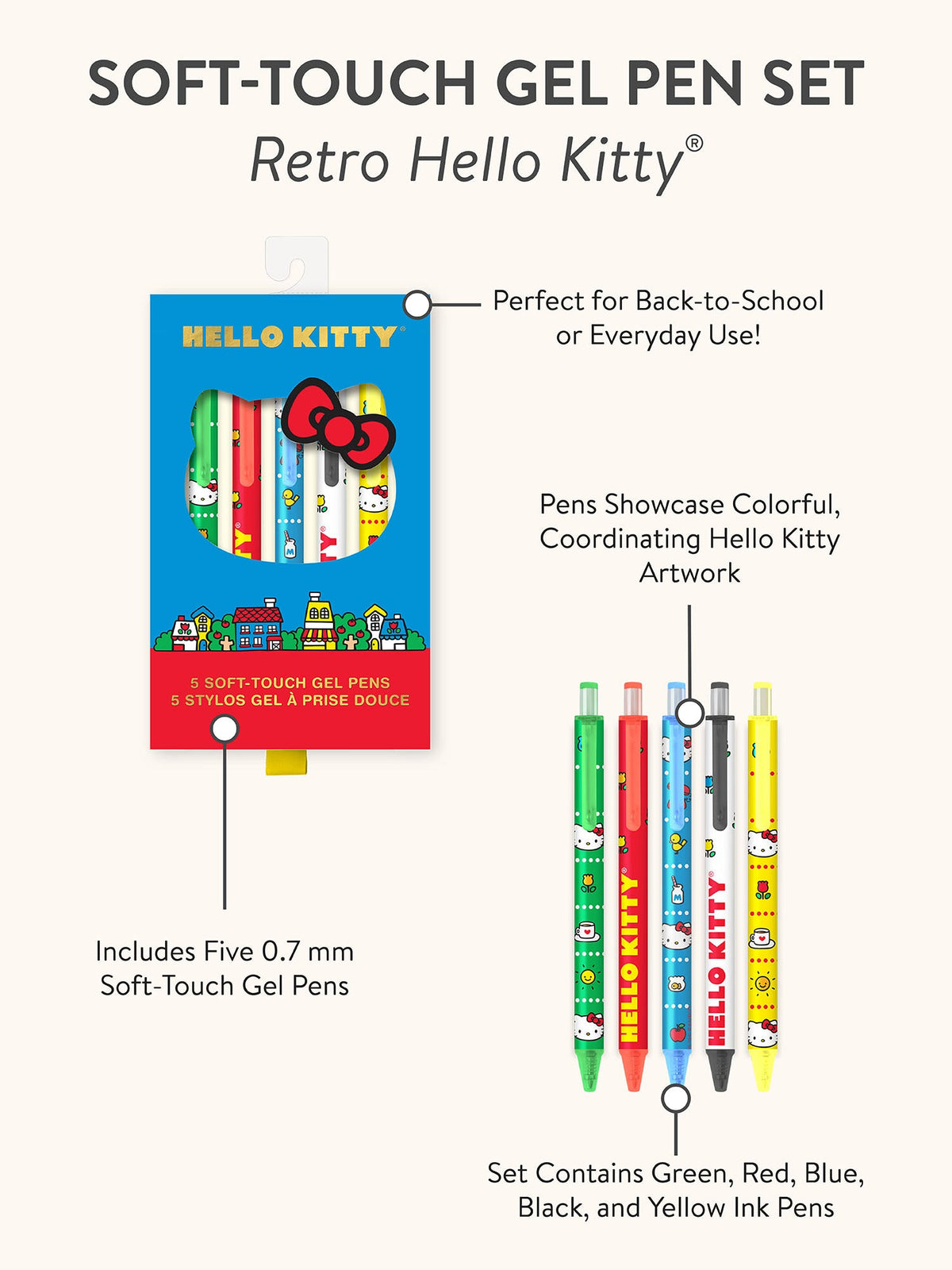 Hello Kitty x Studio Oh! Retro Red Soft-Touch Gel Pens