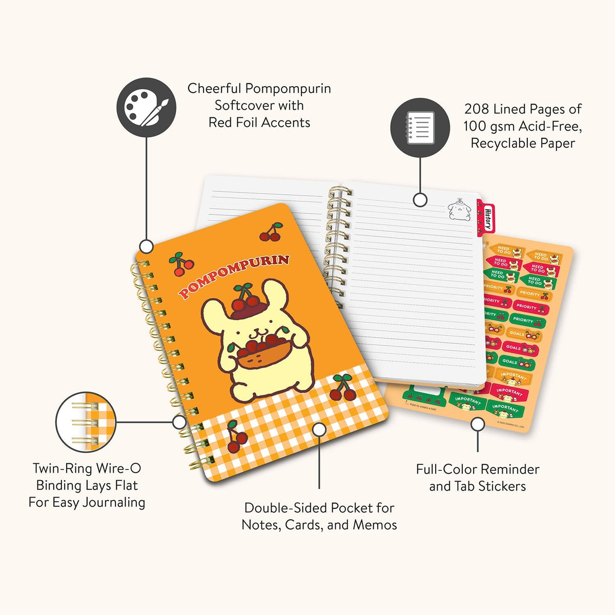 Pompompurin x Studio Oh! Cherries Agatha Notebook Stationery Studio Oh!