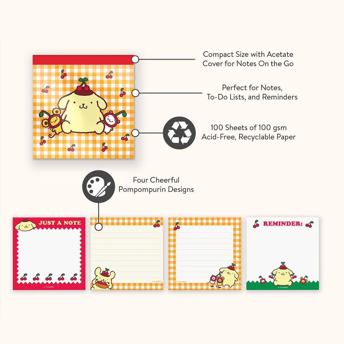 Pompompurin x Studio Oh! Cherries Mini Notepad Stationery Studio Oh!