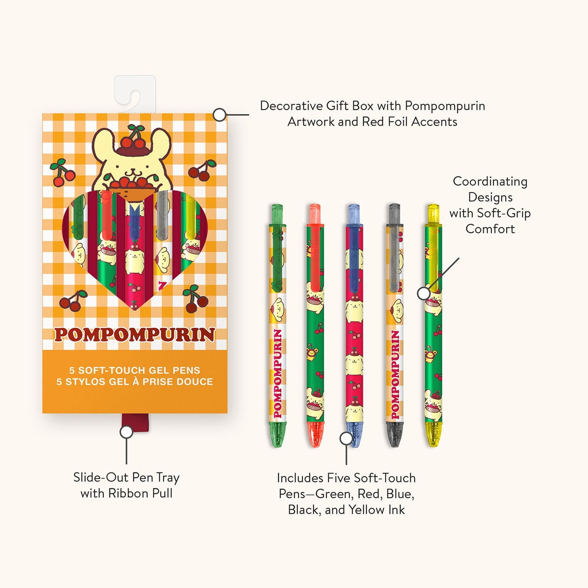 Pompompurin x Studio Oh! Cherries Soft-Touch Gel Pen Set Stationery Studio Oh!