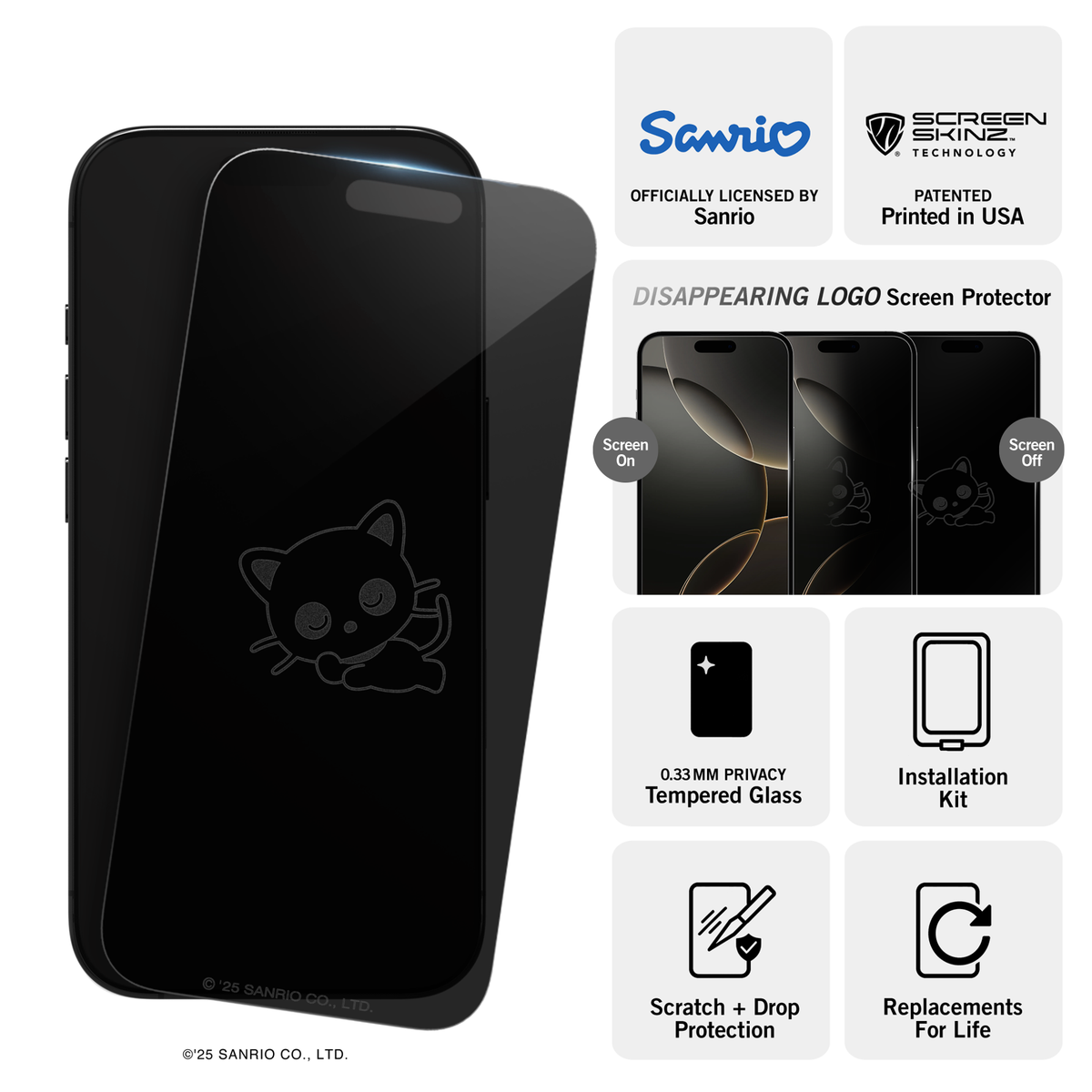 Chococat x Screen Skinz Sleepy iPhone Privacy Screen Protector Screen Skinz